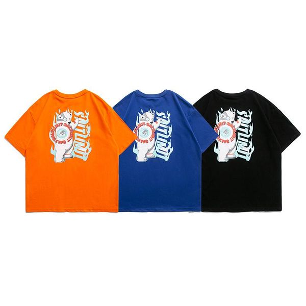 

men's t-shirts summer original one-eyed bear print men t-shirt women boyfriend style oversize tees university couple street casual, White;black