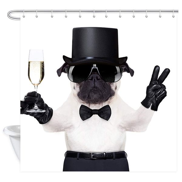 

funny dog shower curtain set gentleman pet animal wearing a suit hippie premium waterproof fabric bath curtains bathroom decor
