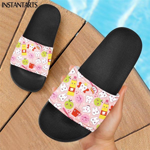 Hausschuhe Frauen Mode Gummi Rutschen Nette Cartoon Drucken Casual Hause 2021 Sommer Schlafzimmer Flache Schuhe Mujer