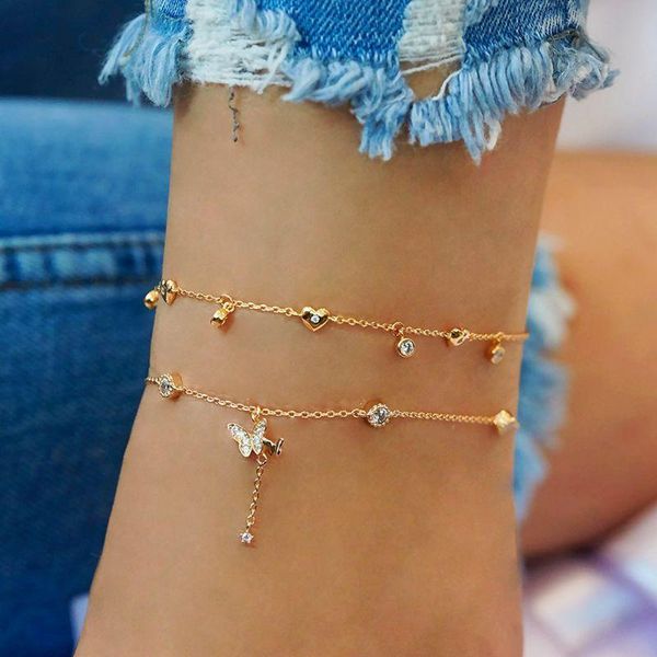 

anklets ifmia fashion multilayer cute butterfly for women bohemian simple anklet gold color chain ankle bracelet on leg jewelry, Red;blue