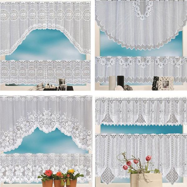 

curtain & drapes 2pcs european white blue translucent coffee warp knitted curtains kitchen tulle lace sheer jacquard bedroom