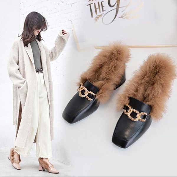 

dress shoes ladies leather fashionable autumn winter retro black square head mao outside wearing single