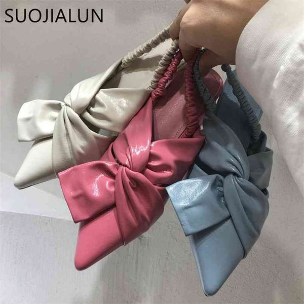 

suojialun elegant slingback sandals fashion bow-knot pointed toe square low heel mule shoes party dress zapatillas mujer 210901, Black