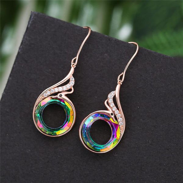 

rongxing mystic rainbow crystal gradient zircon peacock earrings for women silvercolor/rose gold filled cz stone animal dangle & chandelier, Silver