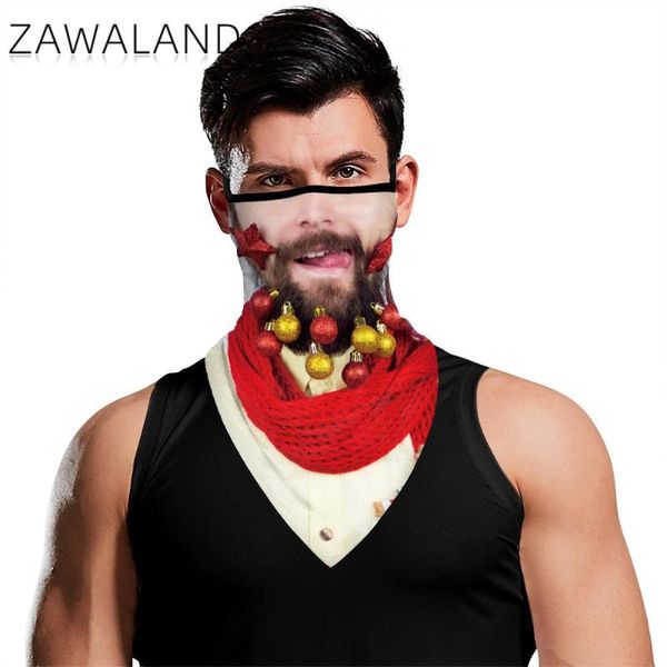 

zawaland christmas party bandana breathable reusable outdoor triangular scarf fashion 3d santa beard print neck scarves, Blue;gray