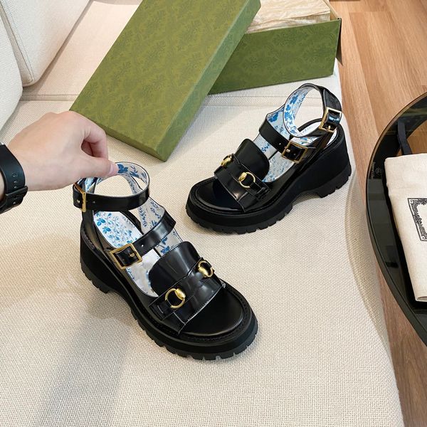 

2021 summer horsebit buckle platform platforms sandals are thin and wear-resistant, with three-dimensional knitted special fabric casual ele, Black