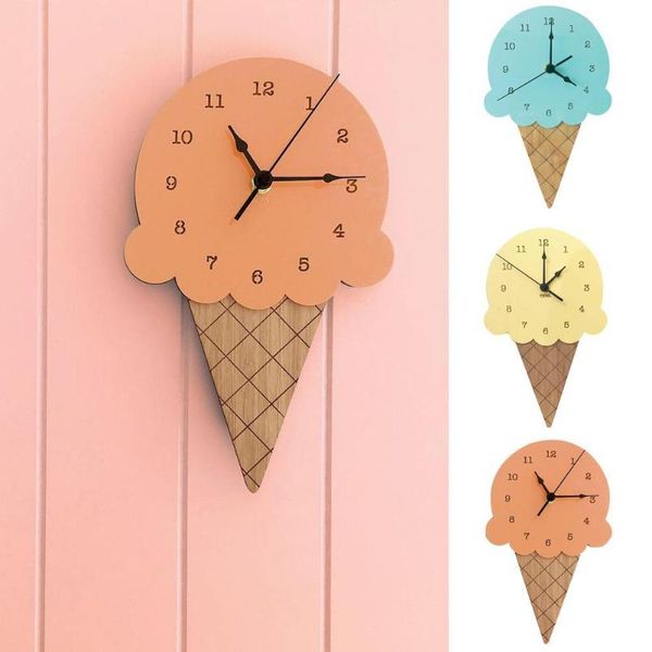 

wooden ice cream shape wall clock arabic numerals home girl's living room office el cafe decor gifts for friends clocks