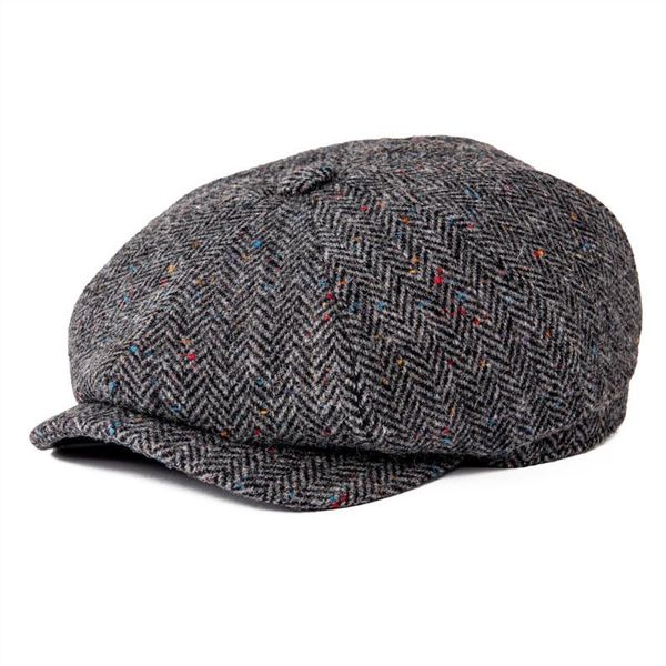 

berets multicolor dot herringbone wool hat for men and women, tweed beanie with soft lining,, Blue;gray