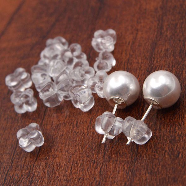 

ear accessories simple transparent clover silica gel diy stud soft plug ear buckle, Black
