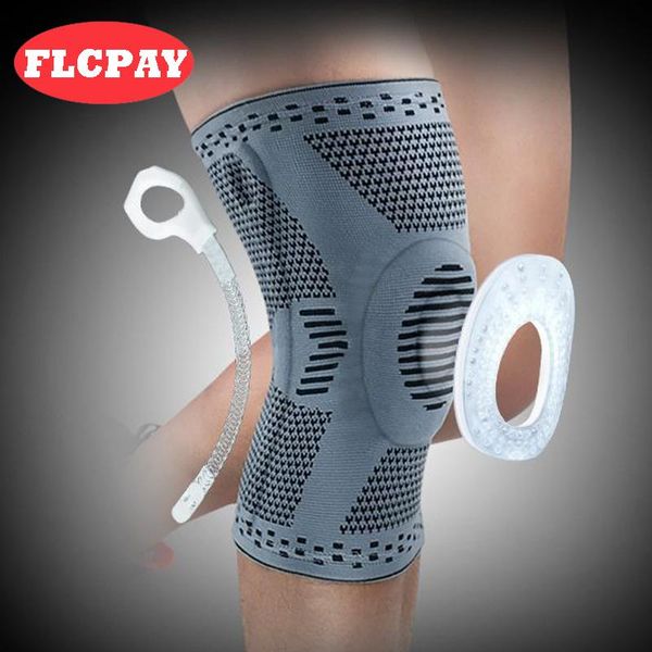 

elbow & knee pads 1 piece patella protector brace silicone spring pad basketball knitted compression elastic support, Black;gray