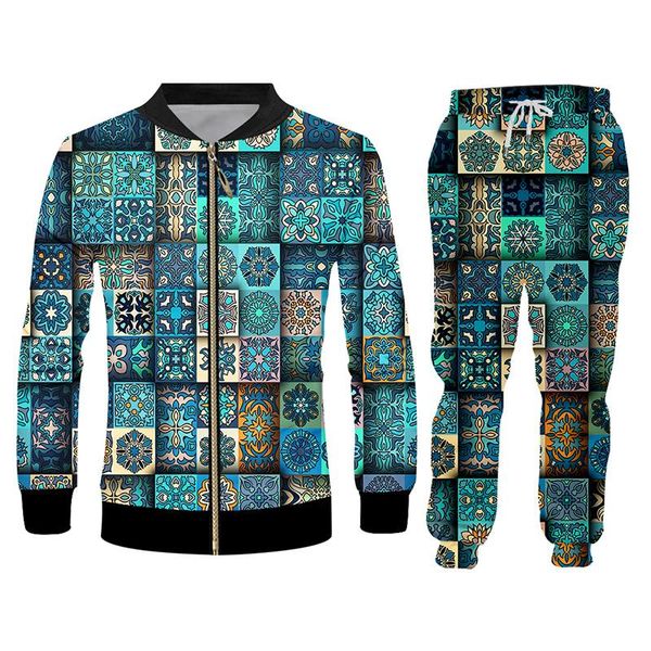 

men's tracksuits ifpd casual jacket and pants 2-pieces sets cool print stitching flower pattern 3d women's tracksuit men plus size, Gray