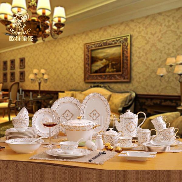 

dinnerware sets household dish set 58 head european style gold depicting ceramic tableware gift bone china combination