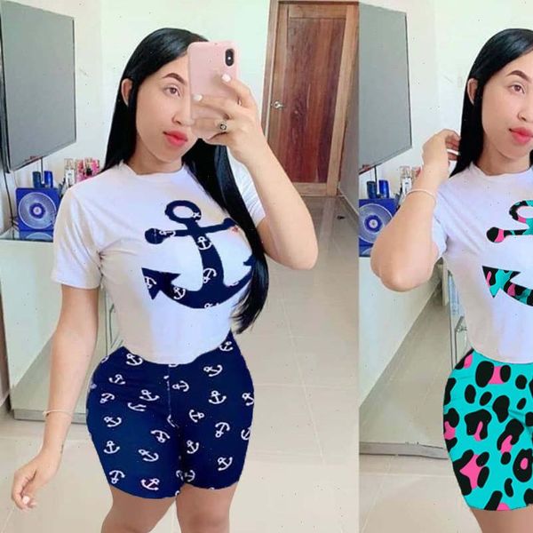 

summer womens tracksuits women s suits ladies sports suit casual printing round neck t shirt shorts two piece set, Gray