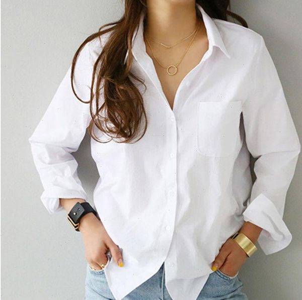 

spring one women shirt pocket white female blouse long sleeve casual turn down collar loose blouses