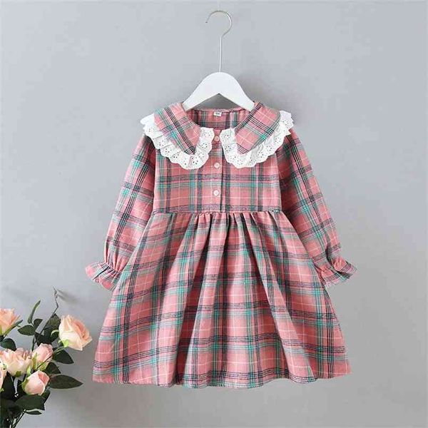 

baby / toddler lace collar plaid long-sleeve dress 210528, Red;yellow