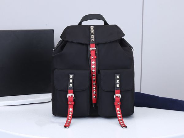 

black nylon canvas rivet waterproof backpack fashion leisure sports outdoor fitness rock climbing multifunctional large-capacity travel bag