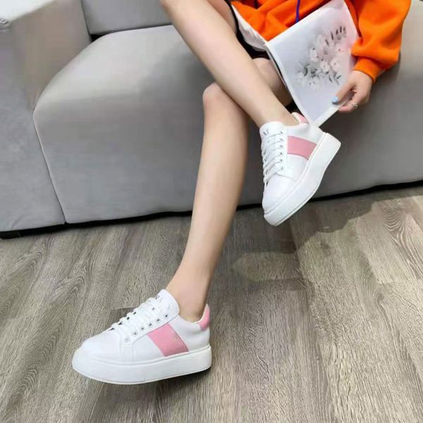 

stripe women's casual shoes lace up embroidery black and white leather flat bottom designer sport size 35-40
