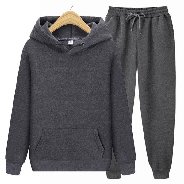 

men's hoodies & sweatshirts 2021 ladies casual wear suit sportswear solid color pullover + pants autumn and winter fashion, Black
