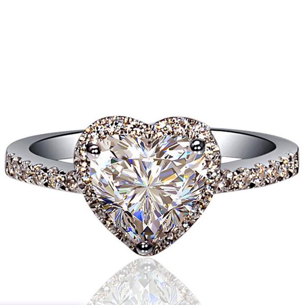 

au585 white gold women ring moissanite diamonds 1 2 3 4 5 heart wedding party engagement anniversary trendy cluster rings, Golden;silver
