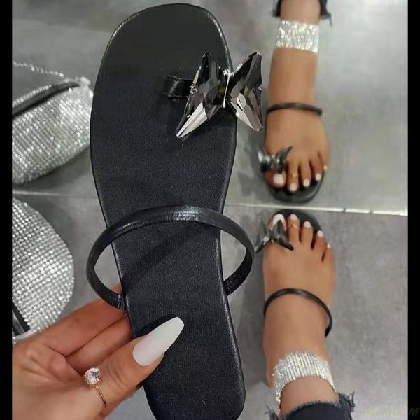 

slippers 2021 summer women colorful rhinestone bow candy color all-match outdoor beach sandals at home flip flop, Black