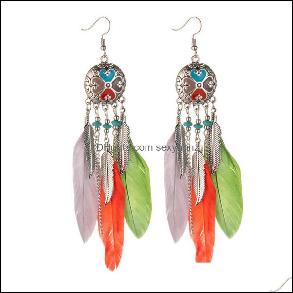 

stud earrings jewelry s1828 bohemian fashion feather beads tassels dangle drop delivery 2021 q9nmt, Golden;silver