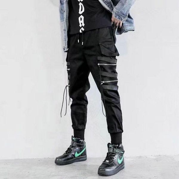 

ribbons black hip hop cargo pants men streetwear fashion cotton joggers sweatpants male casual harem trousers 2021 harajuku men's