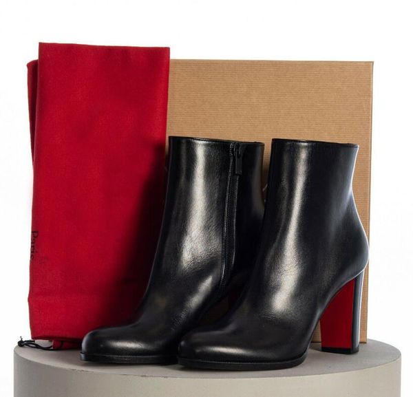 

winter luxury adox red bottom ankle boots women black smooth leather chunky heels ladies bottes fashion booties party wedding dress