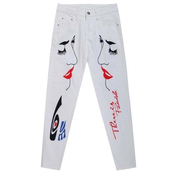 

plus size 25-33jeans women spring summer 2021 fashion loose white character letter printed harem pants women's jeans, Blue