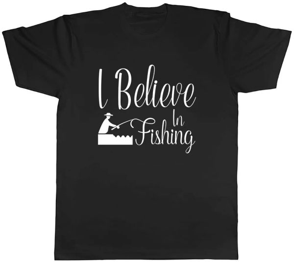 

i believe in fishing mens t-shirt tee, White;black