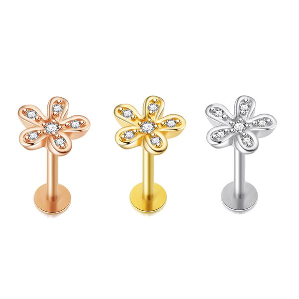 

junlowpy 16g surgical steel lip studs labret rings ear cartilage stud for men women cz helix tragus piercing jewelry 50pcs, Silver