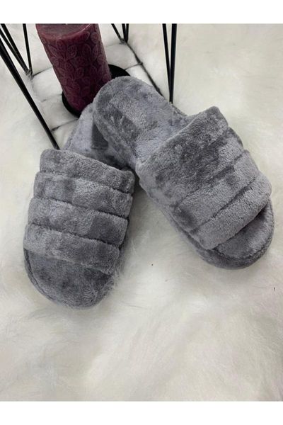 

slippers women's gray plush home slipper, Black
