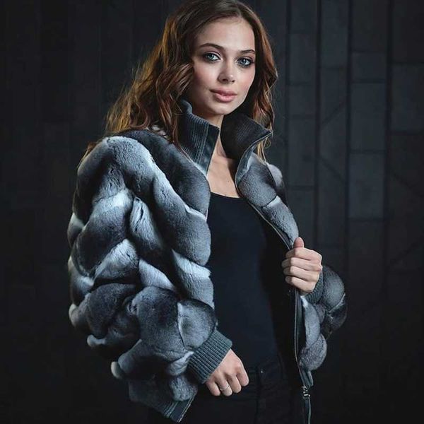 

women's fur & faux arlenesain custom real chinchilla craft bomber jacket, Black