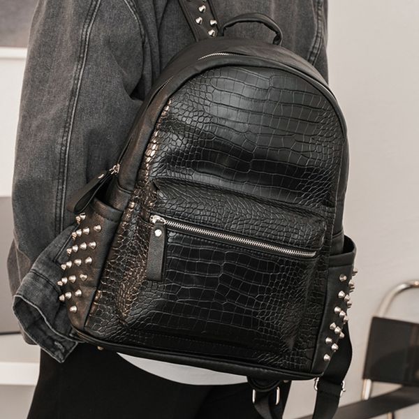 

alligator pattern rivet backpack men fashion design computer bag student school bag men's backpack couple bag travel backpack