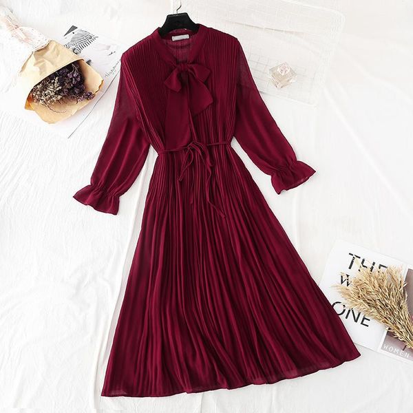 

casual dresses 2021 polka dot shirt dress women vestidos long sleeve chiffon spring summer robe femme elegant maxi party c6183, Black;gray