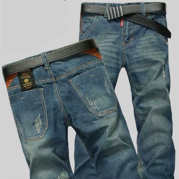 Jeans de negócios masculinos primavera clássico outono masculino magro stretch marca denim calças de verão macacões slim fit calças 211011