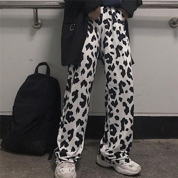 

cow print pants women korean style wide leg harajuku trousers summer clothes streetwear women's & capris, Black;white