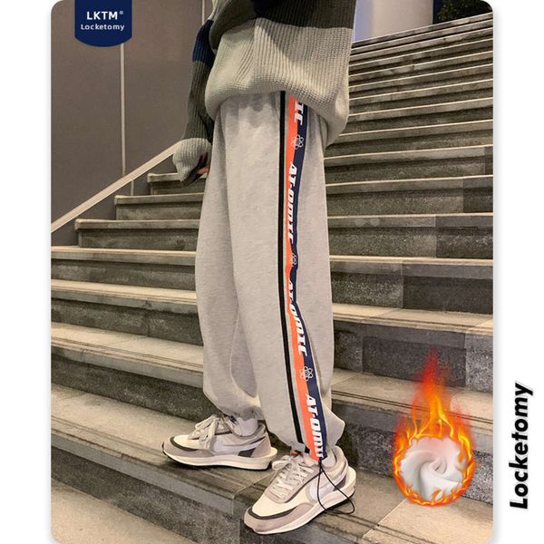 

loose legged plush thickened casual pants fashion brand tube warm, Black