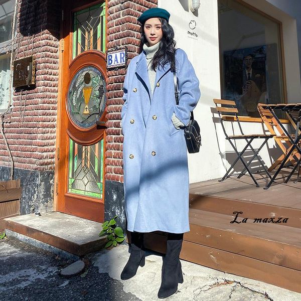 

women's wool & blends office lady women coat winter 2021 korean fashion elegant pocket loose long, Black