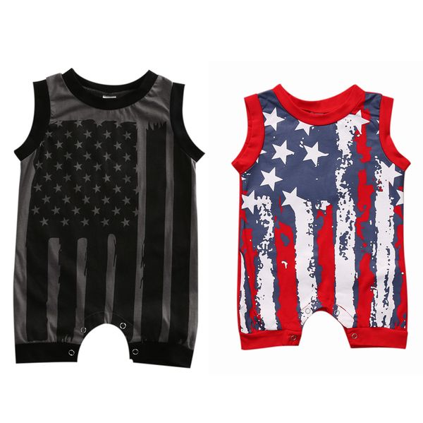 

0-24months infant baby boy american flag printed rompers sleeveless clothes, White