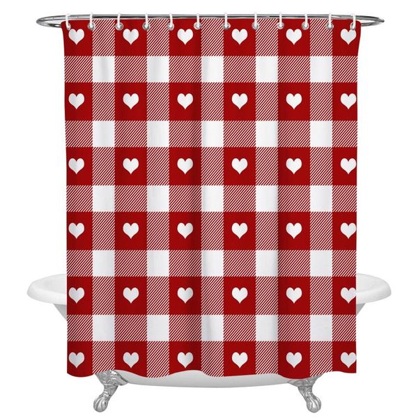 

shower curtains valentine's day love red plaid bathroom curtain with hooks decor waterproof polyester bath