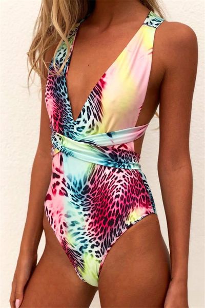 

one piece swimsuit female diy long strap wrap around 2021 women swimwear bather leopard printed bathing suit swim lady monokini