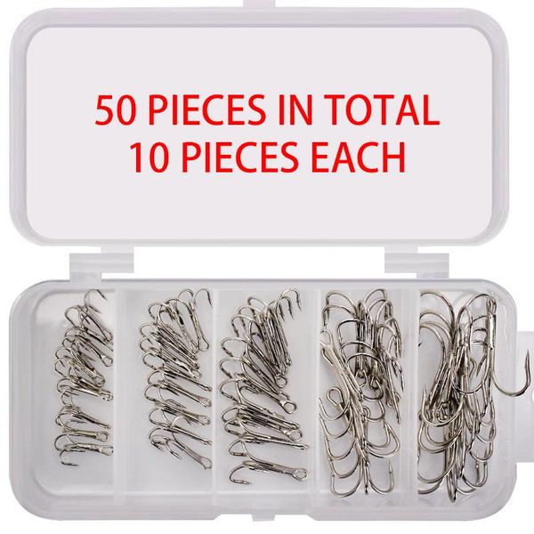 

fishing hook set treble hooks high carbon steel tackle 50pcs/box portable rustproof fish quality