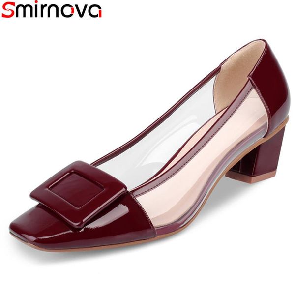 

dress shoes smirnova 2021 arrival women pumps thick heels square toe office summer shallow 5 colors woman big size 33-43, Black