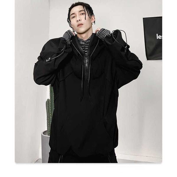 

men's hoodies & sweatshirts techwear hoodie gothic black patchwork cotton pullover japanese harajuku streetwear couple fashion zip swea