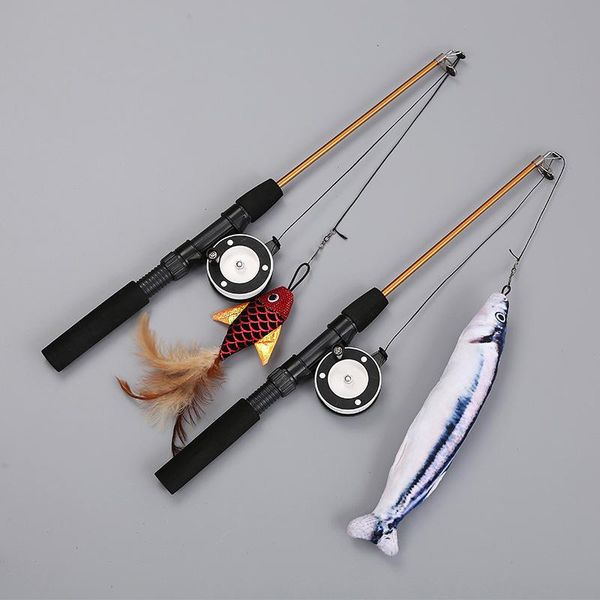 

cat toys retractable toy funny fish feathers stick pet rods simulation fishing rod teasing supplies