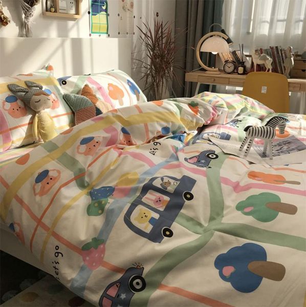 

bedding sets colorful cartoon set kid teen,lovely 1.2 1.5 1.8 cotton twin full  home textile bed sheet pillow case quilt cover