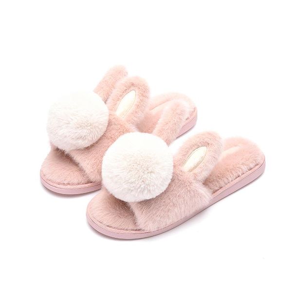 

plush slippers home non-slip fall/winter indoor new female cute cartoon pink girl heart comfortable one-word slippers, Black