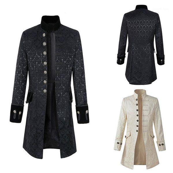 Giacche da uomo Cappotto da giacca steampunk gotico nero da uomo Costume edoardiano vittoriano Abito lungo uniforme militare Abiti maniche arrotolabili