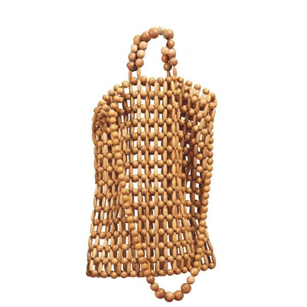 

duffel bags hand-knitted handbag girl's natural bamboo fashion women's bag wooden bead tote vintage beach pouch straw rattan woven