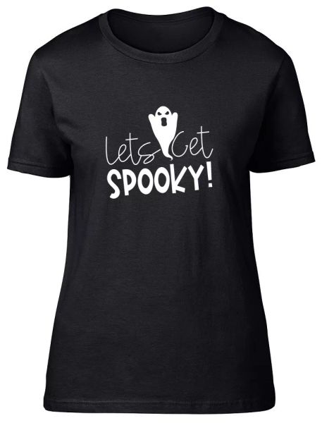 

lets get spooky womens ladies halloween fitted t shirt tee, White;black